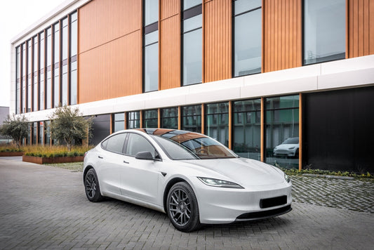 Modern American White Electric Car Tesla Sedan