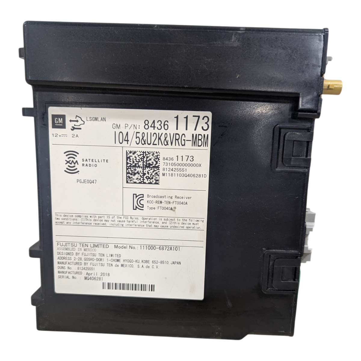 RÉCEPTEUR CHEVROLET VOLT 2e GÉNÉRATION 84361173